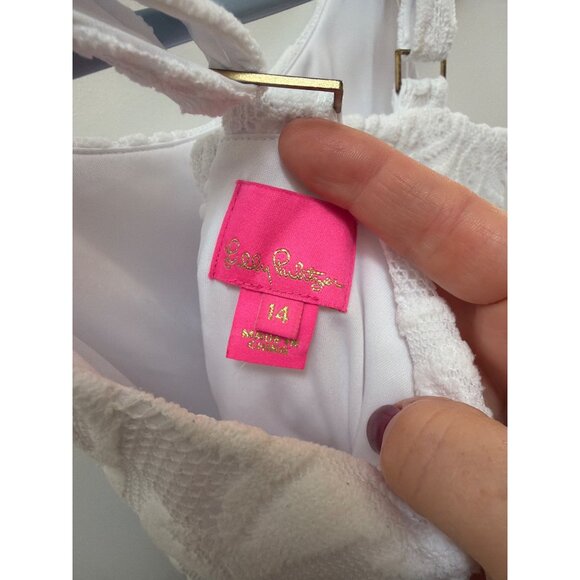 Lilly Pulitzer Girls Size 14 White Floral Textured Sleeveless Mini Dress Adjusta - Picture 4 of 5